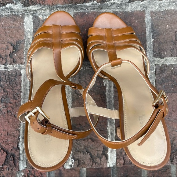Michael Michael Kors Brown Leather Strappy Cork Heeled Platform Sandals Size 11M - Picture 10 of 15